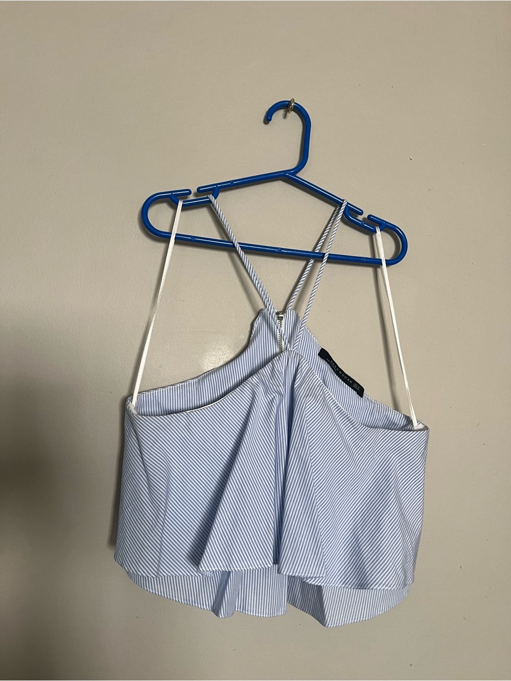 Light Blue Striped Spaghetti Strap Crop Top